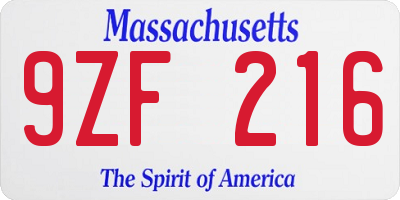 MA license plate 9ZF216