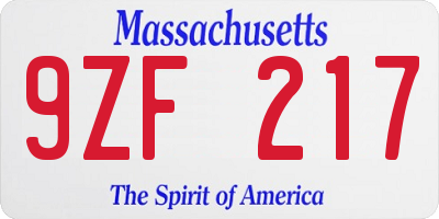 MA license plate 9ZF217