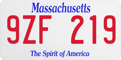 MA license plate 9ZF219