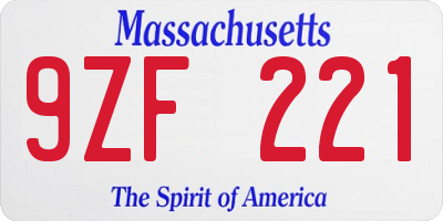 MA license plate 9ZF221