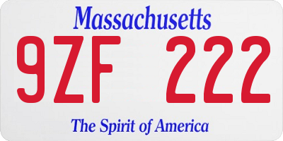 MA license plate 9ZF222