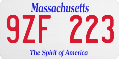 MA license plate 9ZF223