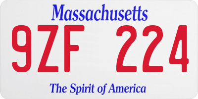 MA license plate 9ZF224