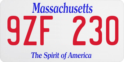 MA license plate 9ZF230