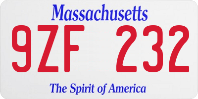 MA license plate 9ZF232