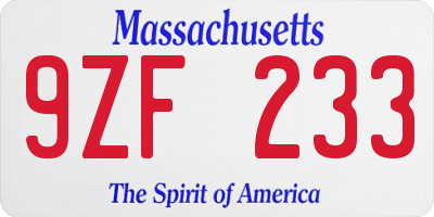 MA license plate 9ZF233