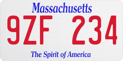 MA license plate 9ZF234