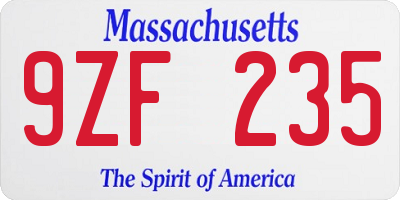 MA license plate 9ZF235