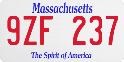 MA license plate 9ZF237