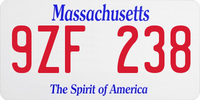 MA license plate 9ZF238