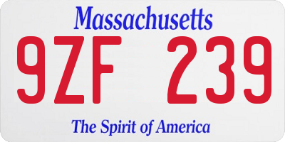 MA license plate 9ZF239