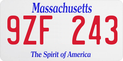 MA license plate 9ZF243