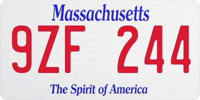 MA license plate 9ZF244