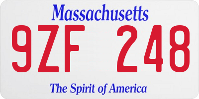 MA license plate 9ZF248