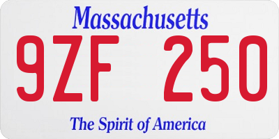 MA license plate 9ZF250