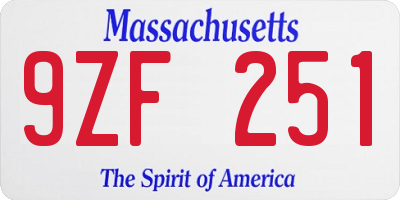 MA license plate 9ZF251