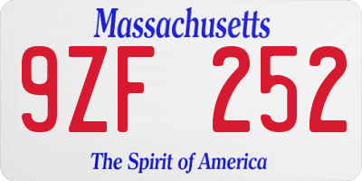 MA license plate 9ZF252
