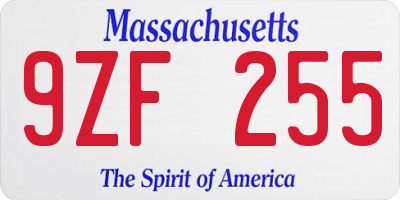 MA license plate 9ZF255