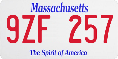 MA license plate 9ZF257