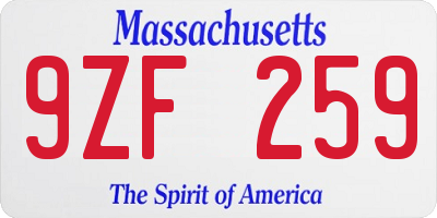 MA license plate 9ZF259