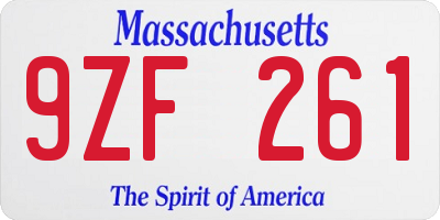 MA license plate 9ZF261