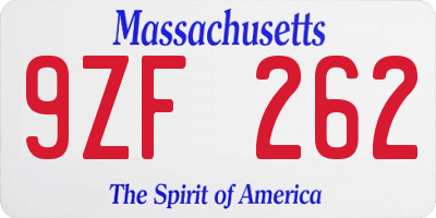 MA license plate 9ZF262