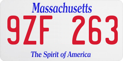MA license plate 9ZF263