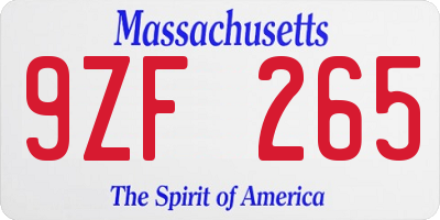 MA license plate 9ZF265