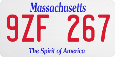 MA license plate 9ZF267