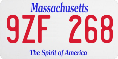 MA license plate 9ZF268