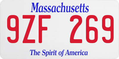 MA license plate 9ZF269