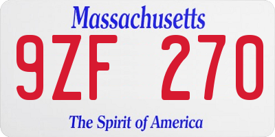 MA license plate 9ZF270