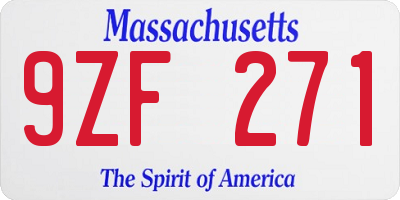 MA license plate 9ZF271