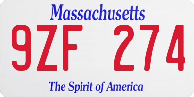 MA license plate 9ZF274