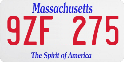 MA license plate 9ZF275