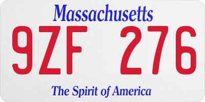 MA license plate 9ZF276