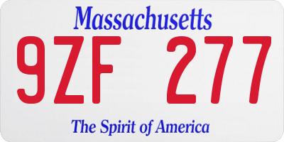 MA license plate 9ZF277