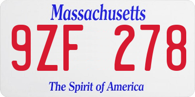 MA license plate 9ZF278