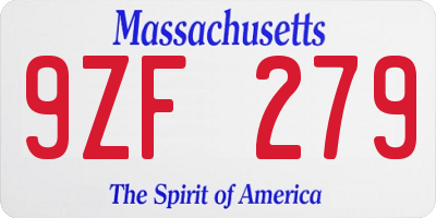 MA license plate 9ZF279