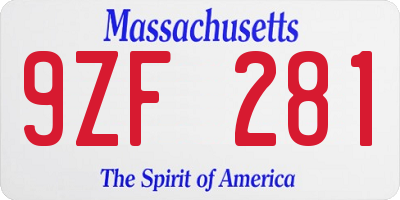 MA license plate 9ZF281