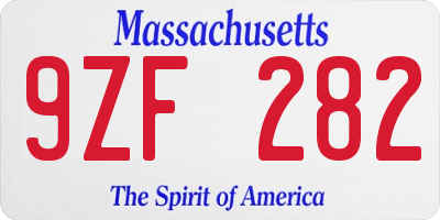 MA license plate 9ZF282