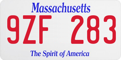 MA license plate 9ZF283