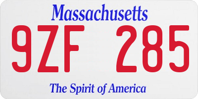 MA license plate 9ZF285
