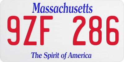 MA license plate 9ZF286