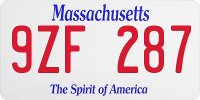 MA license plate 9ZF287