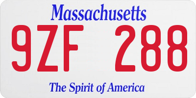 MA license plate 9ZF288