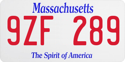 MA license plate 9ZF289