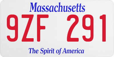 MA license plate 9ZF291