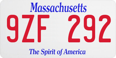 MA license plate 9ZF292