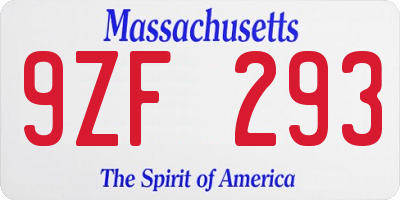 MA license plate 9ZF293
